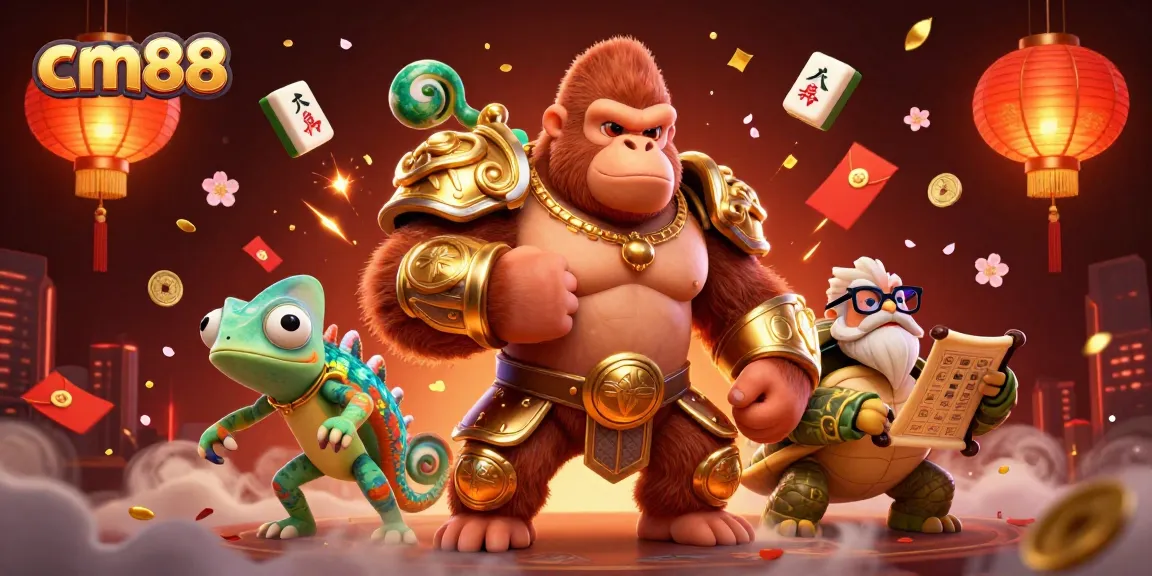 Bet on cm88 with excitement as playful characters bring gambling strategies to life in a vibrant casino scene.