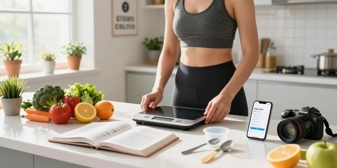 Discover the best calorie tracker app in a vibrant kitchen scene, emphasizing healthy meal prep.