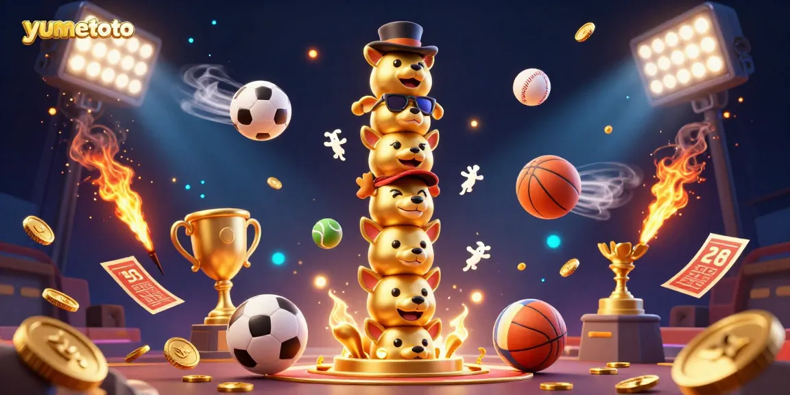 Experience thrilling betting action at yumetoto with dynamic visuals of sports elements and golden totem.