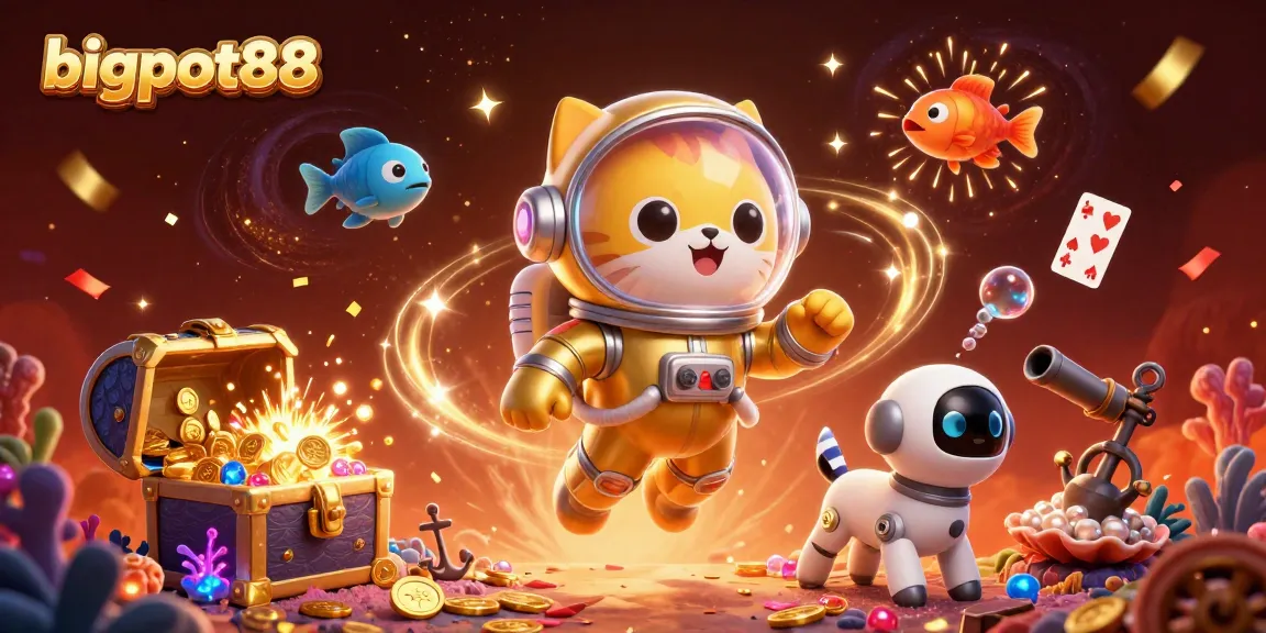 Win big with bigpot88 amidst treasure and celebratory fireworks in a vibrant casino-themed scene.
