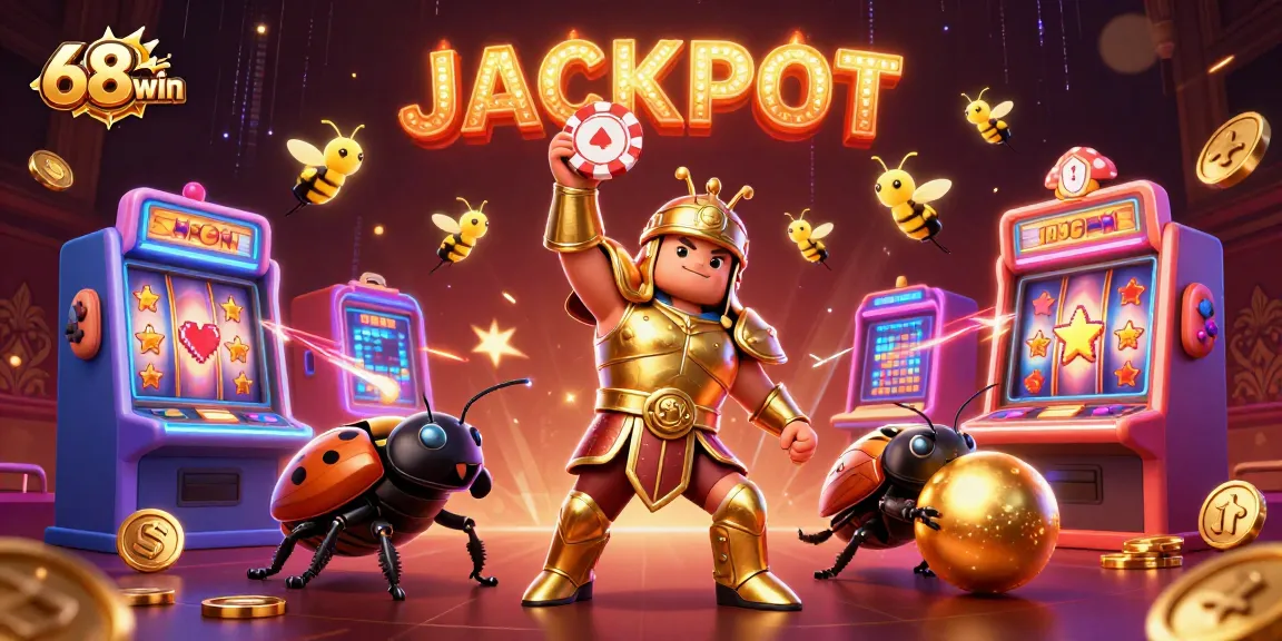 Win big at 68win with vibrant slot games featuring dynamic characters celebrating Jackpot!