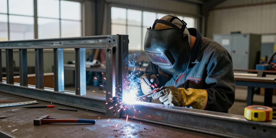 Professional welding in Vancouver showcasing MIG welding on custom gate with sparks flying.
