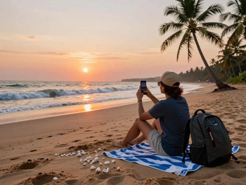 Gokarna resorts offer serene sunset views on the beach with vibrant colors and calming atmosphere.