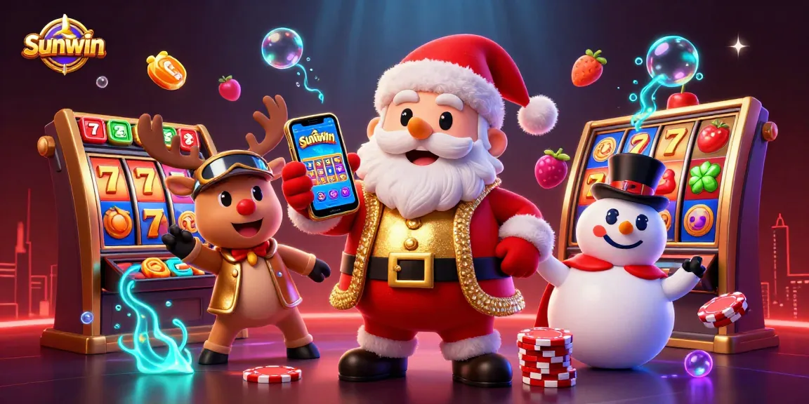 Experience the thrill of Sunwin slots with Santa, a reindeer dealer, and a poker chip snowman!