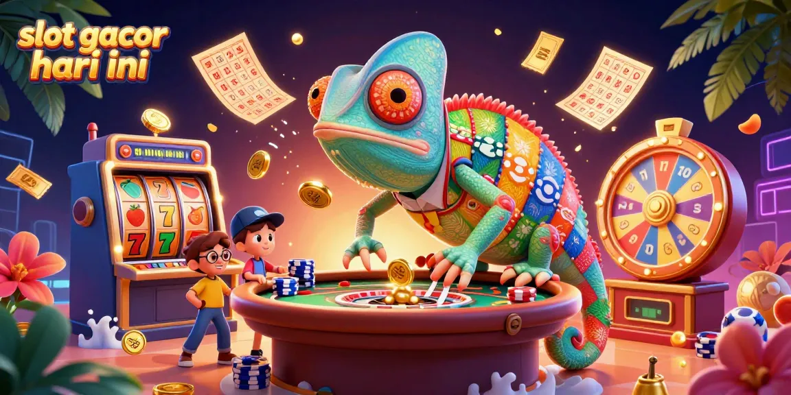 Engage with slot gacor hari ini as the chameleon casino owner watches thrilling slots in a dynamic casino scene.