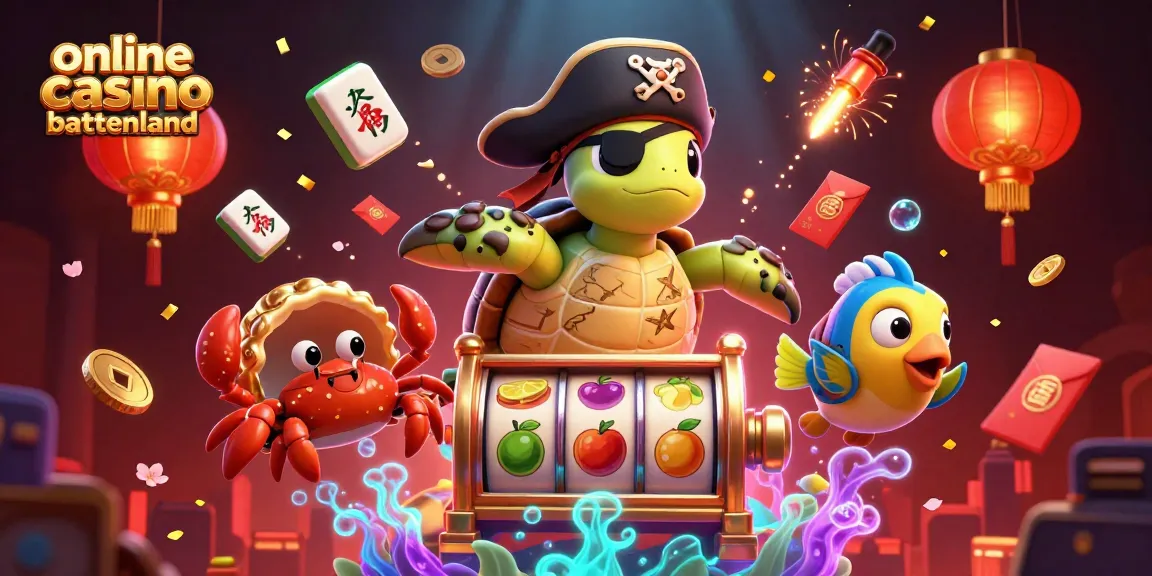 Engaging illustration showcasing online casino buitenland with vibrant slot machine reels and unique 3D characters.