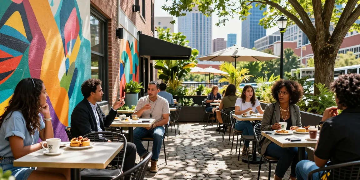 David Vepraskas Atlanta engaging in vibrant outdoor café conversation showcasing local artistic community.