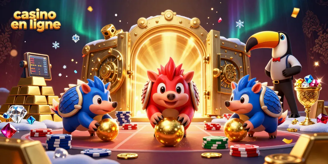 Jouer au casino en ligne avec des pangolins dans une ambiance festive et colorée, entourés de richesses.