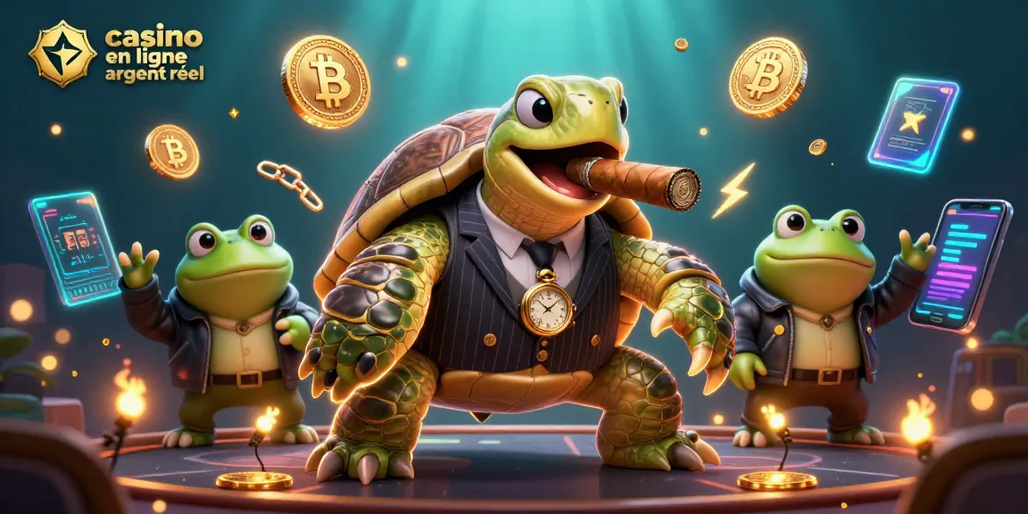 Célébrez le plaisir du jeu avec ce casino en ligne argent réel illustré par une scène vibrante de personnages animés et d'éléments de jeu.