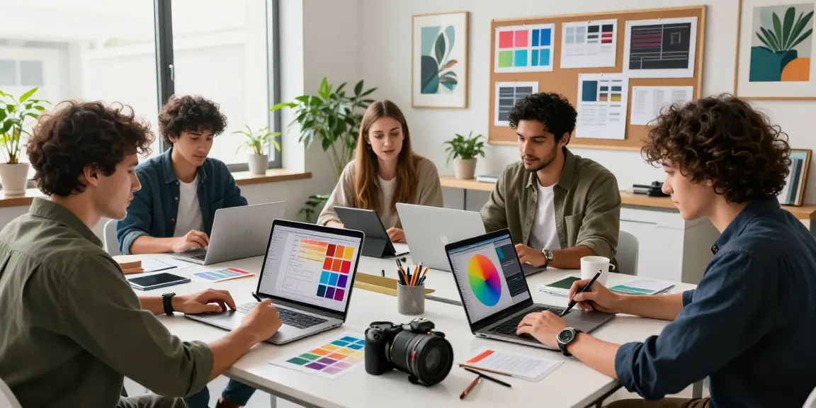 hk graphic design team collaboratively creating innovative designs in a vibrant studio environment