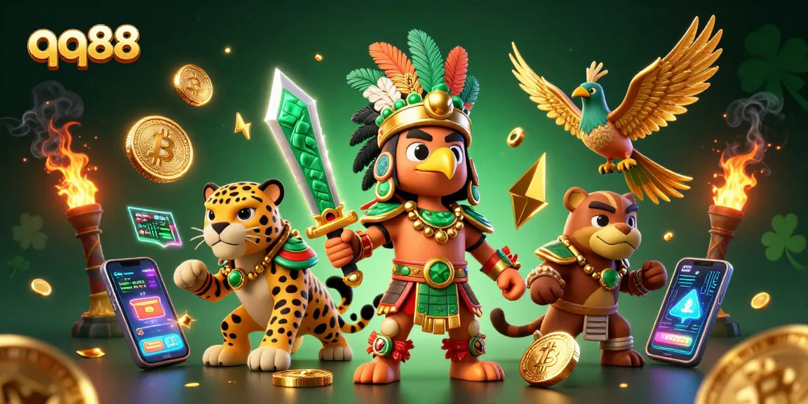 Engage in thrilling gaming action with qq88, showcasing vibrant characters and crypto elements in a dynamic casino scene.