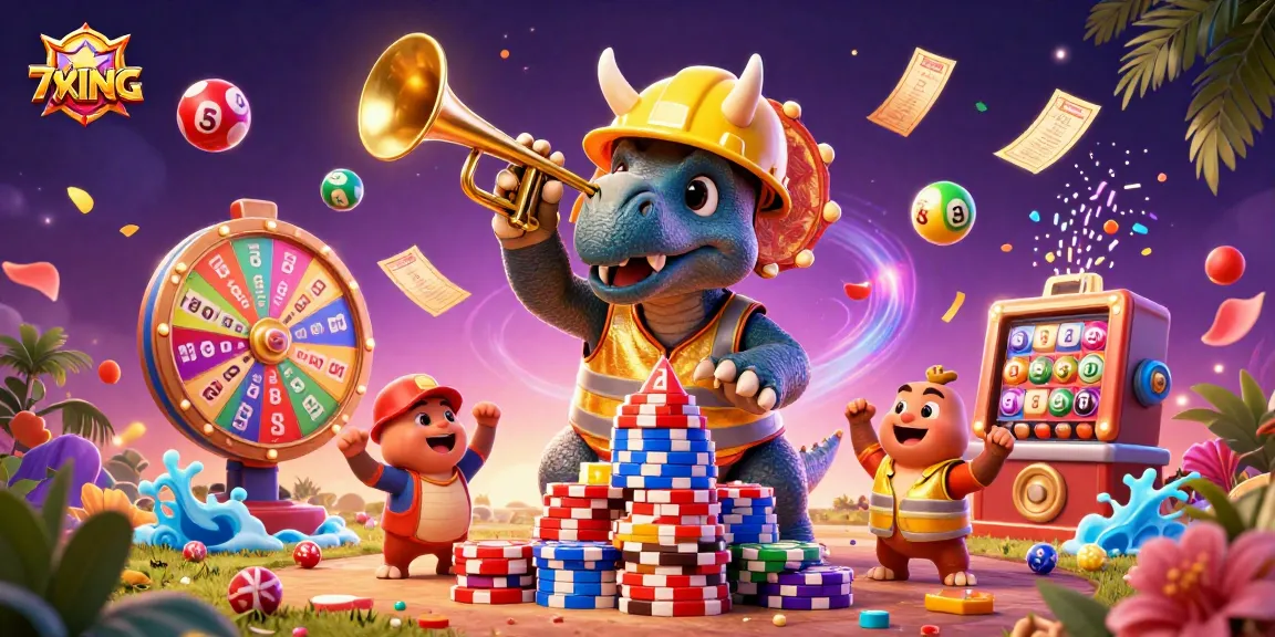 Join the fun at 79KING as the triceratops builds a tower of poker chips!