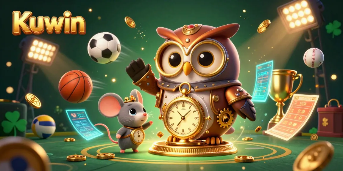 Kuwin offers a thrilling online gaming experience, featuring a dynamic scene of whimsical characters amidst vibrant casino elements.