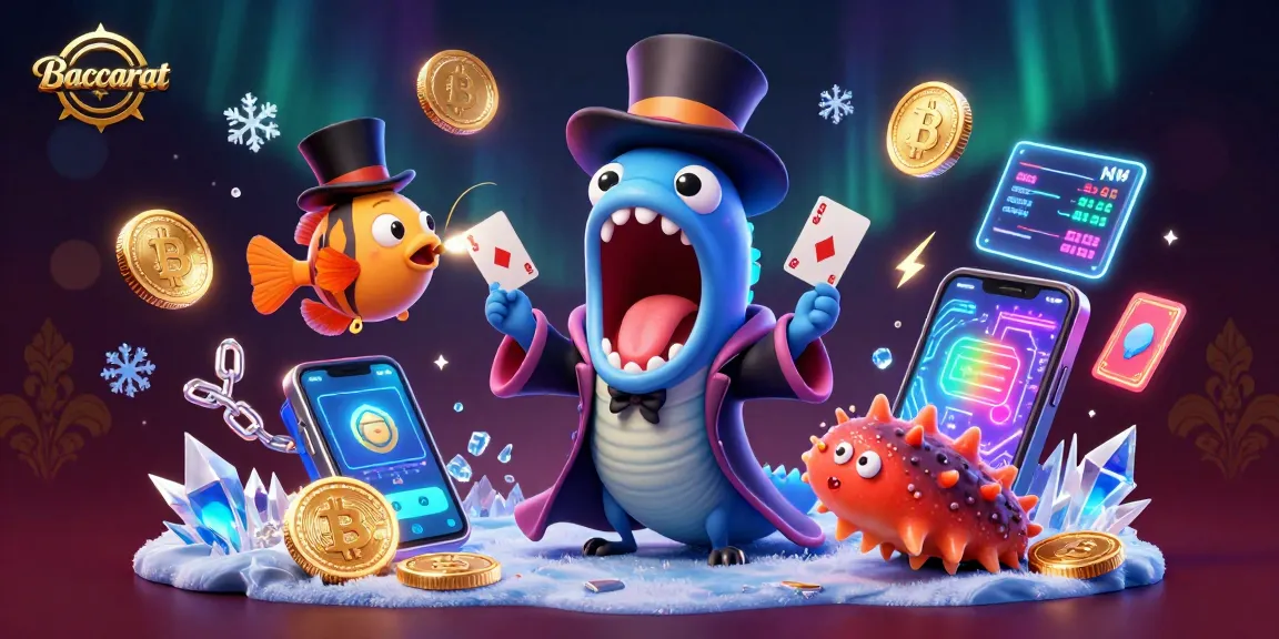 Baccarat game scene featuring a colorful eel magician performing tricks with vibrant casino elements.