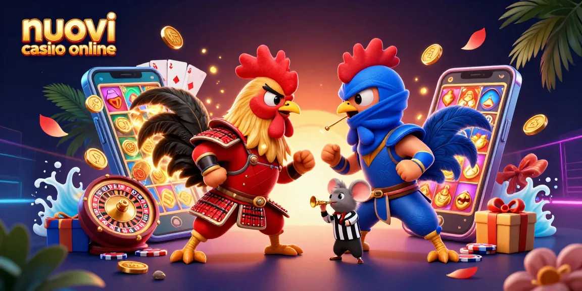 I nuovi casino online offrono emozionanti scontri tra galli in un'illustrazione affascinante.