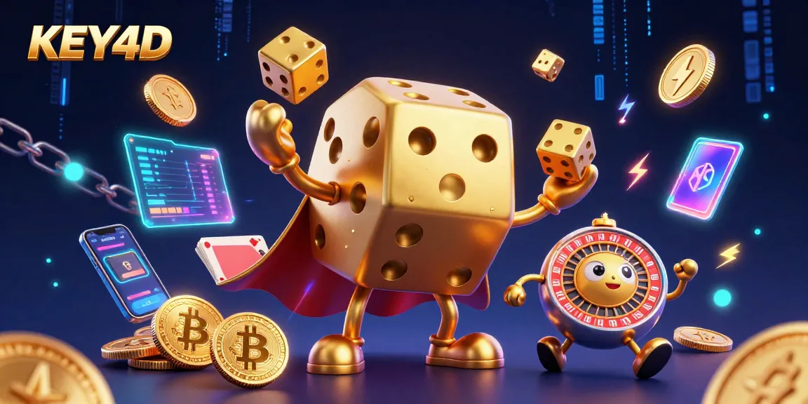 Menggulung dadu emas KEY4D dengan aplikasi slot dan togel, menawarkan promosi menarik.
