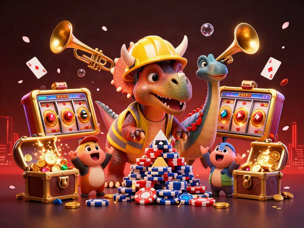 Slot online wslot888, triceratops membangun piramida chip poker dalam suasana meriah.