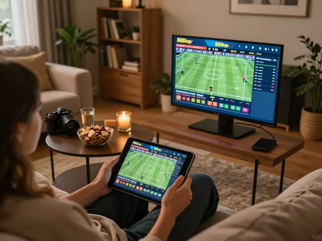 Person enjoying online betting on 888top sports app with engaging interface