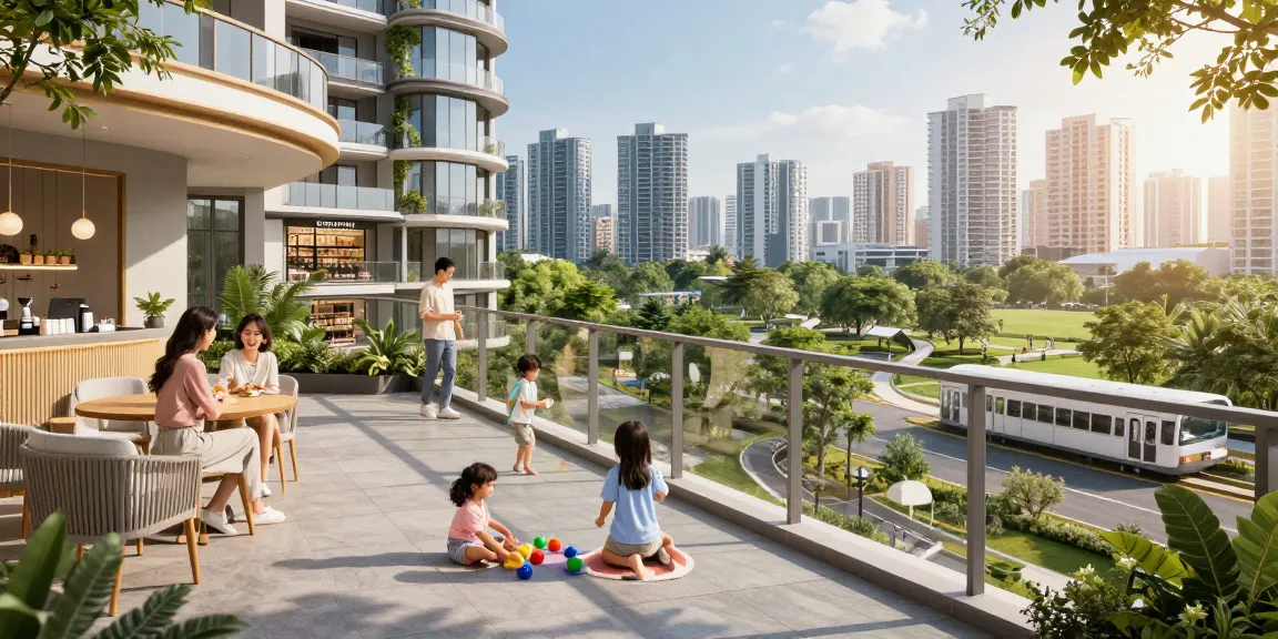 Dover Residences showcasing vibrant community living with family enjoying skyline views and nearby amenities.