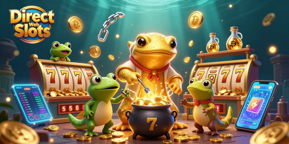 Experience Direct Web Slots with a vibrant 3D scene of alchemists and slot elements.