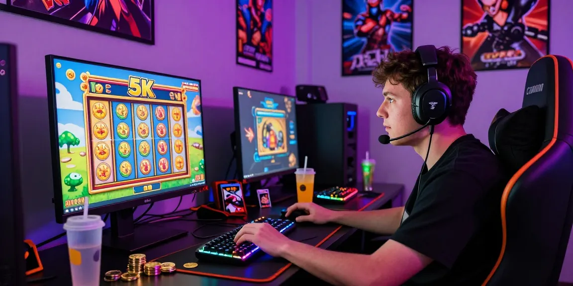 Player enjoying a thrilling slot modal 5k game on their vibrant gaming setup, showcasing interactive graphics and immersive environment.