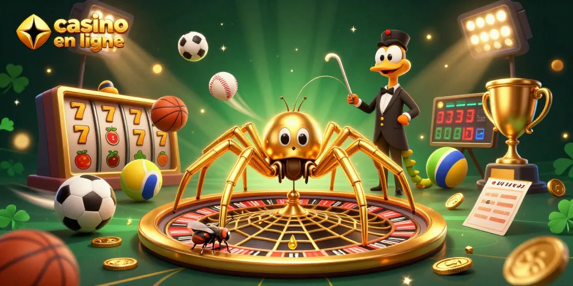 Placer des paris à casino en ligne avec une araignée dorée et une ambiance de jackpot.