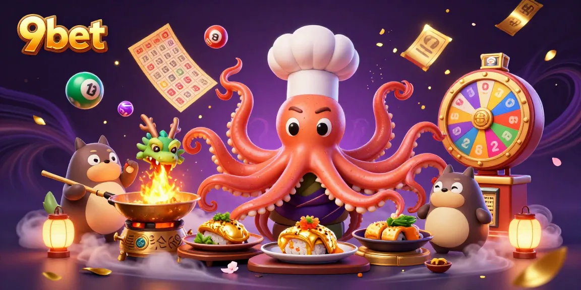 Engage with 9bet's vibrant lottery-themed scene featuring dynamic characters and exciting game elements.