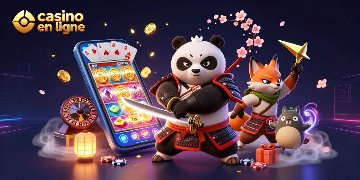 Jouer au casino en ligne avec un panda samouraï en armure, un renard ninja et un tanuki spirituel.
