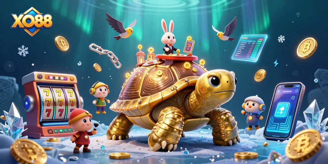 Experience thrilling action with XO88 at a vibrant casino scene featuring games and golden coins.