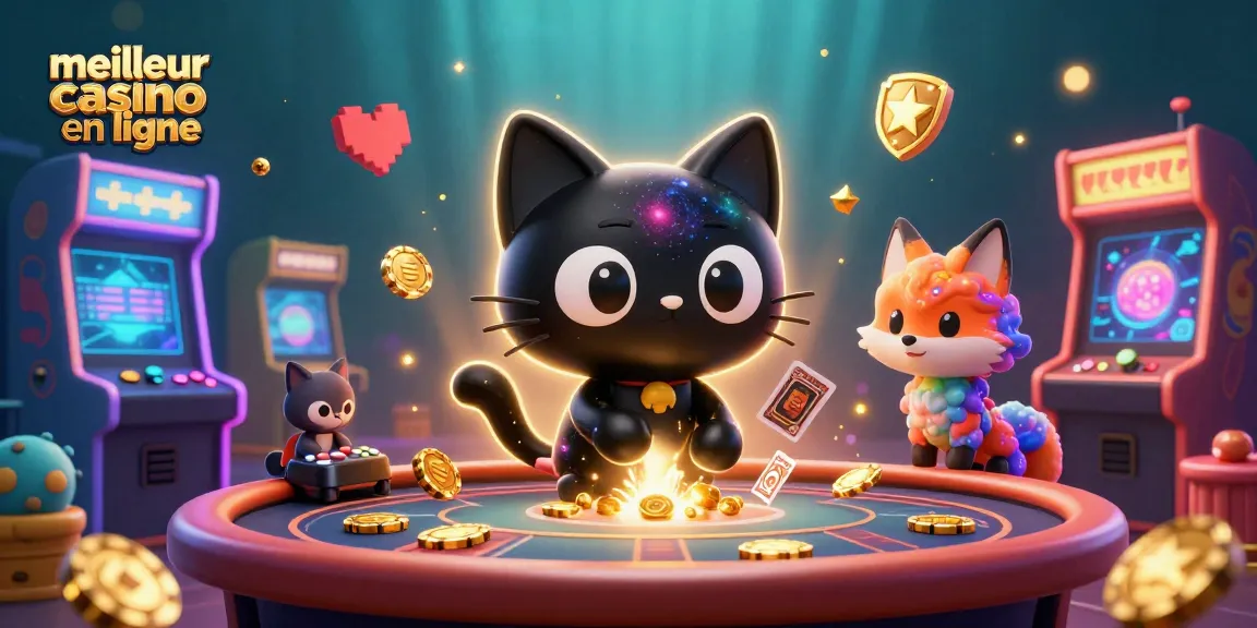 Le meilleur casino en ligne: une illustration dynamique avec un chat noir vortex et un renard nébuleux au casino.