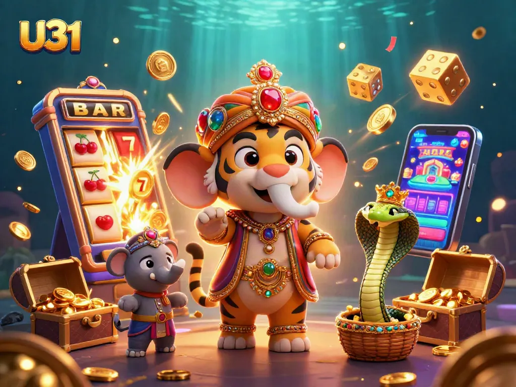 Experience thrilling gameplay at U31 with colorful slots and a vibrant casino scene.