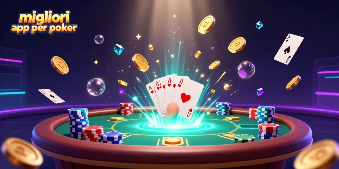 Giocare con le migliori app per poker mostra un tavolo da poker con fiches colorate e una mano con una scala reale.
