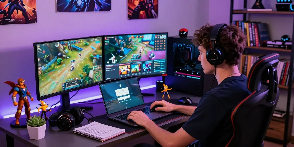 Engaging workspace with pokemontoto login on a laptop, vibrant gaming elements, and inviting decor.