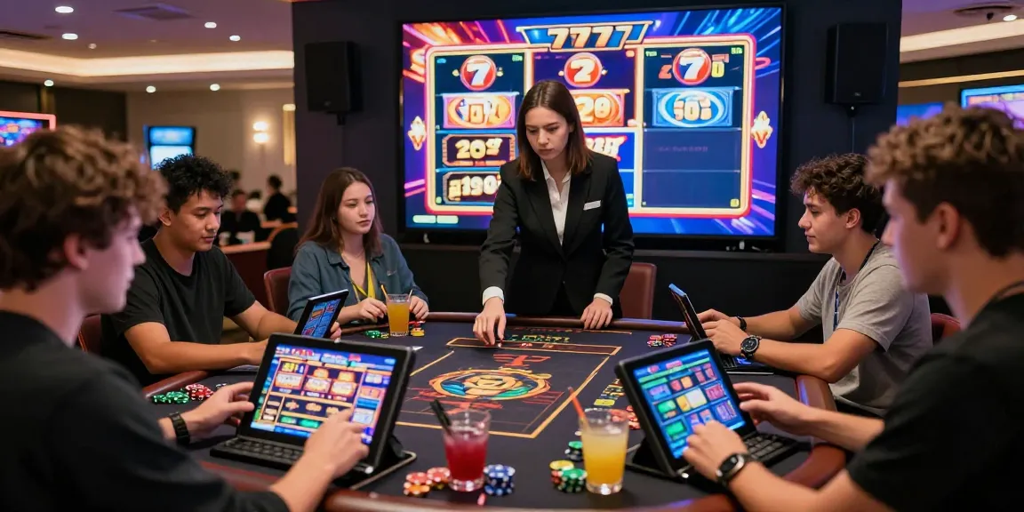 Pengalaman permainan slot777 dengan pemain terlibat di lounge kasino online.