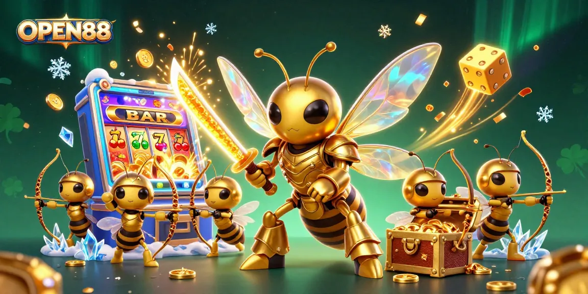 Engage with OPEN88's thrilling gaming experience illustrated by a vibrant scene featuring a hornet in samurai armor.
