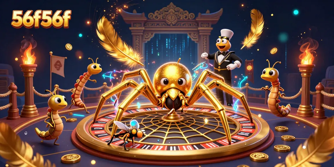 Engage with 56f56f's vibrant casino scene featuring a colorful spider roulette and a betting fly.