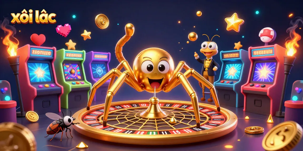 Engaging 3D scene depicting xôi lạc with golden spider spinning a roulette web as players eagerly bet.