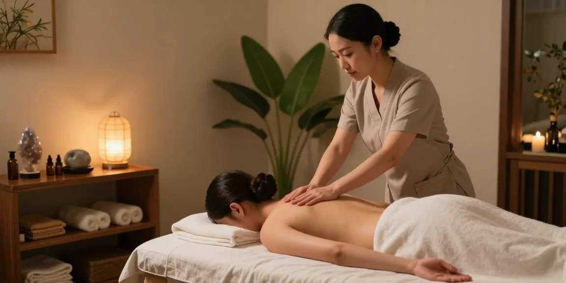 강남여성전용마사지 providing a serene experience with a calming massage in a luxurious studio setting.