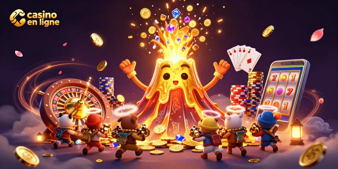 Joue sur un casino en ligne avec un volcan d'or et des trésors flamboyants.