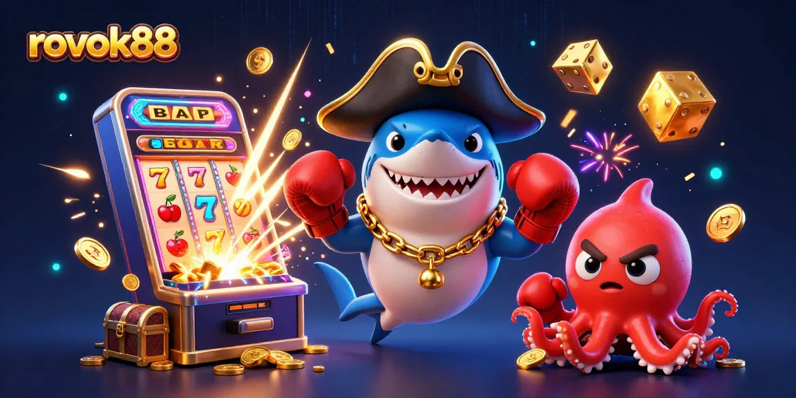 Play exhilarating games with rokok88 as the pirate shark, pufferfish, and octopus represent the casino thrill.