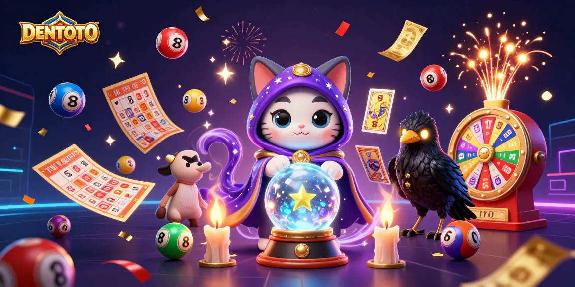 DENTOTO offers exciting lottery experiences with a dynamic scene featuring mystical characters and vibrant game elements.