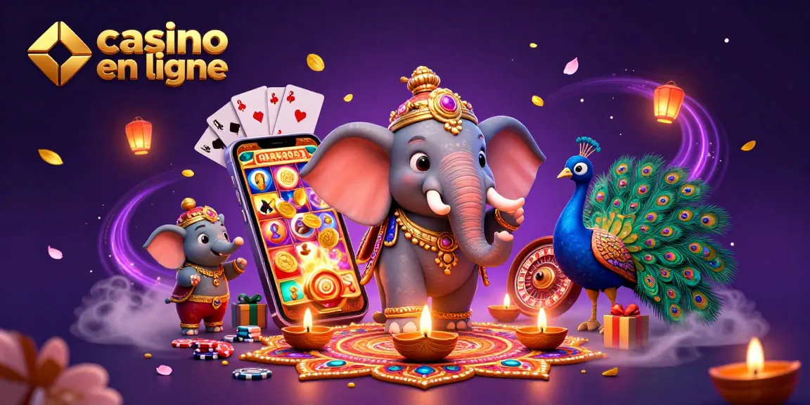 Jouez au casino en ligne avec des éléphants colorés et des machines à sous animées.