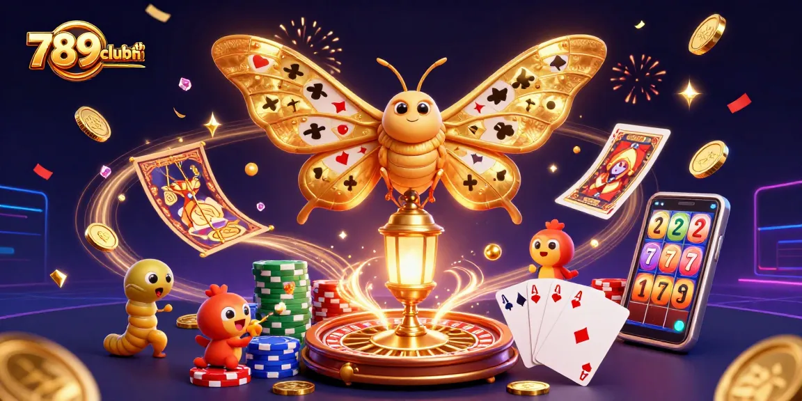 Experience vibrant casino excitement with 789clubth, showcasing golden moths and thrilling gaming elements.