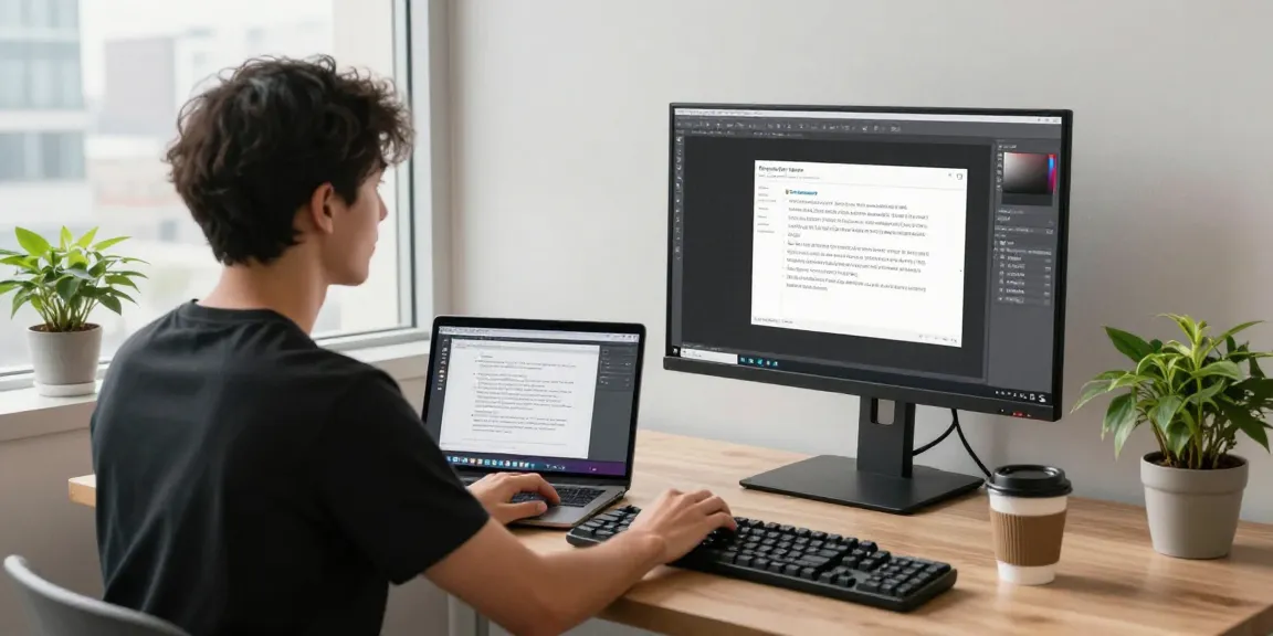 Efficient workspace with a screenshot tool interface displayed on dual monitors, reflecting advanced screenshot tools.