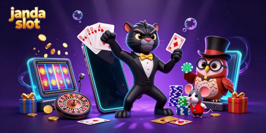 Gambaran janda slot dengan panther, owl, dan mouse beraksi dalam suasana kasino.