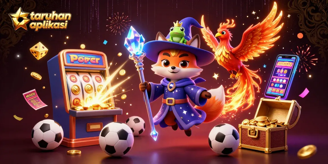 Experience thrilling taruhan bola aplikasi excitement with a vibrant 3D illustration of magical characters and sports elements.