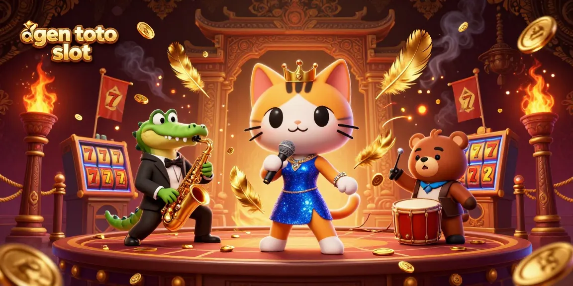 Engage with the vibrant scene featuring agen toto slot characters in a lively casino atmosphere with dynamic game elements.