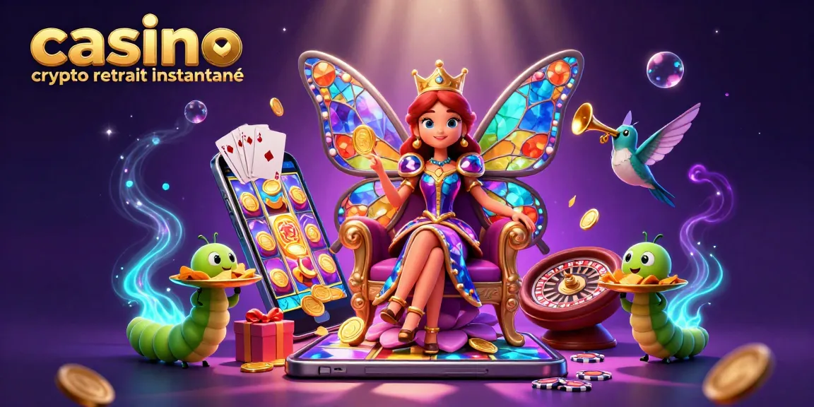 Jouez au casino crypto retrait instantané avec une reine papillon et des éléments de jeu dynamiques.