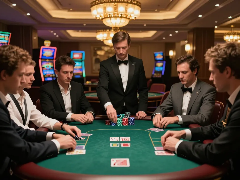 Players engaged in an intense poker game at W188 casino table, showcasing strategic gameplay.