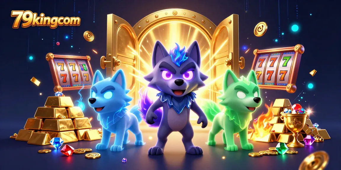Experience excitement with 79kingcom in this vibrant casino illustration featuring a wolf pack leader.